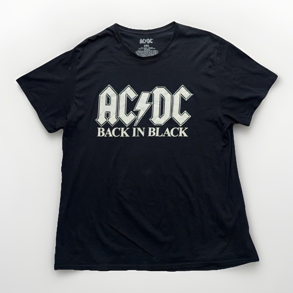 AC/DC Back In Black T-Shirt Men's 2XL Puff Print Graphic Tee Rock Band XXL Black